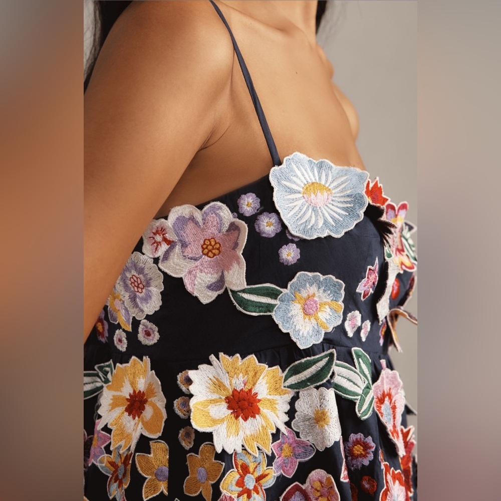 ✨Anthropologie Sleeveless 3D Floral Babydoll Mini Dress Sz XL - Picture 3 of 11